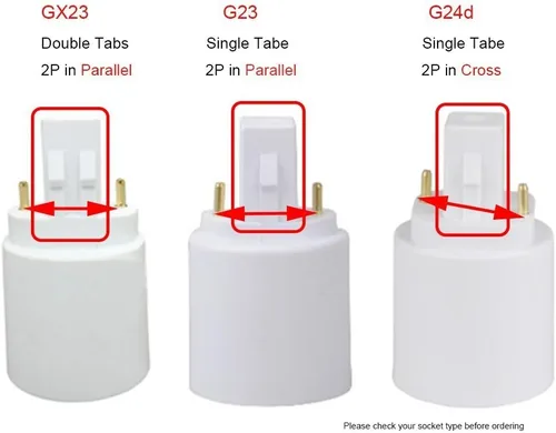 Miniatura 6 de Adaptador de enchufe de lámpara 2P GX23 a E26, convertidor de base de lámpara GX23 a E26/E27, adaptador de enchufes de bombilla de 2 pines, doble