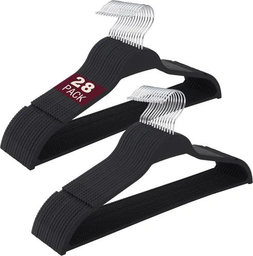 Miniatura 11 de Perchas de plástico para ropa, perchas de plástico antideslizantes de goma mejoradas, no aterciopeladas, duraderas y delgadas, 17.7 pulgadas de Gris