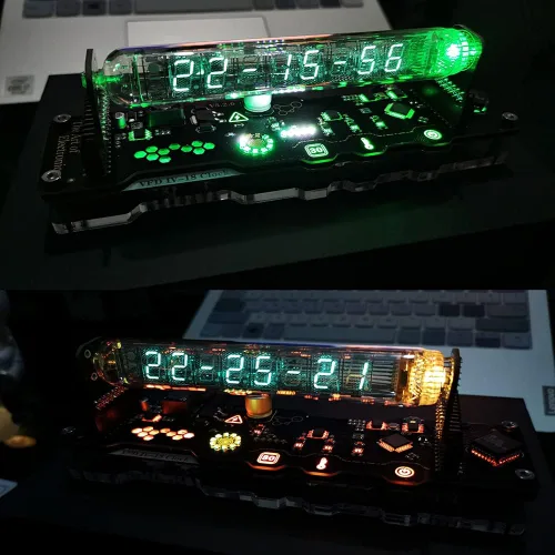 Miniatura 6 de Reloj de tubo de imitación Nixie Reloj de tubo fluorescente Cyberpunk Adornos IV18 Reloj de tubo fluorescente puede mostrar la fecha, hora, clima