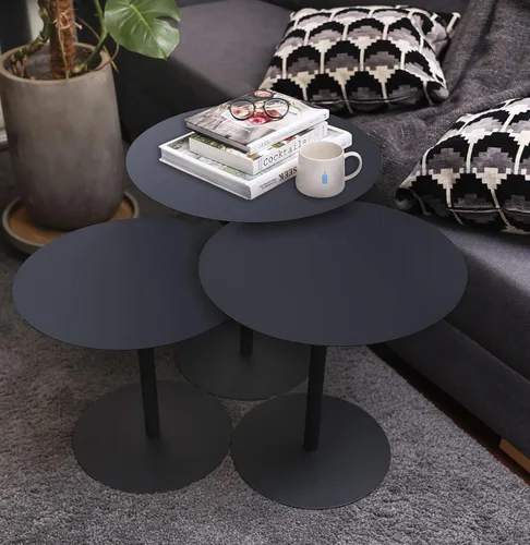 Miniatura 10 de Juego de mesa de centro redonda de metal de 3 piezas con acabado de mármol y marco de acabado de recubrimiento en polvo negro (18"/20"/30")
