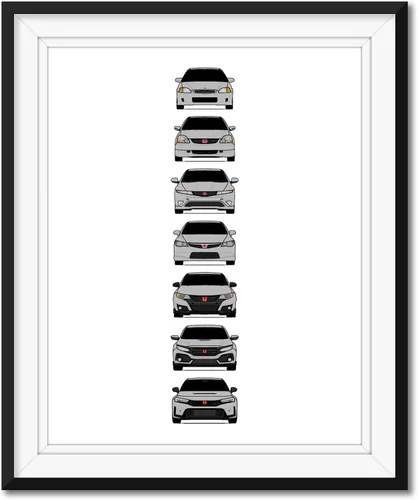 Miniatura 23 de Custom Car Posters Póster hecho a mano compatible con Honda Civic Type-R Generations e impresión de Civic Type R