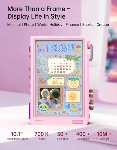 Miniatura 2 de Divoom Times Frame - Marco de fotos digital WiFi de 10.1 pulgadas con 64 GB, aplicación gratuita sin tarifas de suscripción, soporta carga de Rosa