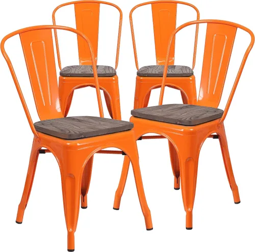 Miniatura 11 de Flash Furniture Perry - Silla apilable de metal con asiento de madera, 1 paquete, color negro
