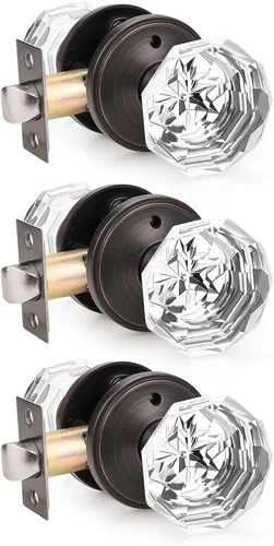 Miniatura 30 de Orger Paquete de 5 pomos de puerta de vidrio con roseta de bronce aceitado, pomos de puerta de baño/cama para uso de privacidad, manijas de puerta