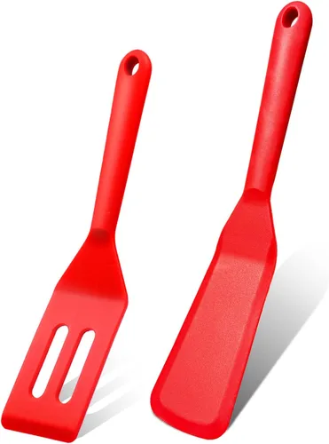 Miniatura 10 de Paquete de 2 espátulas estrechas de silicona delgadas y largas resistentes al calor, espátulas de cocina tortillas, pizza, bistec, torta con borde