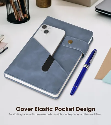 Miniatura 3 de vfaejll Cuaderno de cuero rayado azul A5 para hombres y mujeres, 5.9" X 8.4" Cuaderno diario personalizado de tapa dura con bolígrafo, 200 páginas