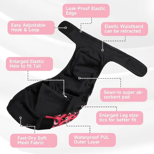 Miniatura 4 de Paw Legend - Pañales reutilizables para perro hembra, 3 unidades Leopardo (forro negro)