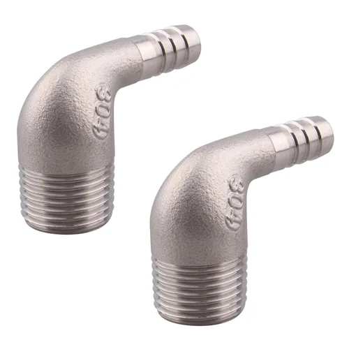 Miniatura 7 de Púa de manguera de 1/2 pulgada x 1/2 pulgada macho NPT acero inoxidable codo de 90 grados rosca de púas accesorio de tubería (paquete de 2)