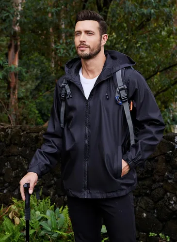 Miniatura 24 de Chaqueta impermeable cortavientos ligera para hombre con capucha extraíble