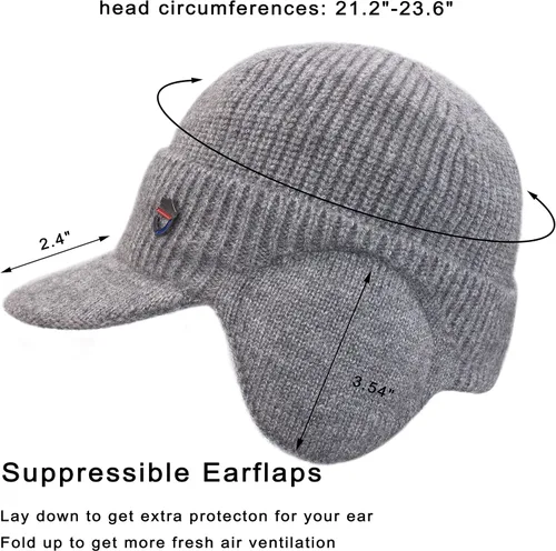 Miniatura 3 de Muryobao Gorro de invierno para hombre, con visera de punto, con forro polar y calentador de cuello