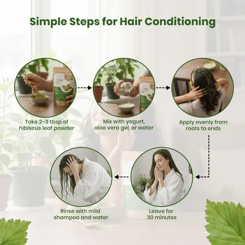 Miniatura 5 de FOODHERBS Polvo de hoja de hibisco 200 gm/0.44 libras Acondicionador natural para el cabello y promotor del crecimiento Previene