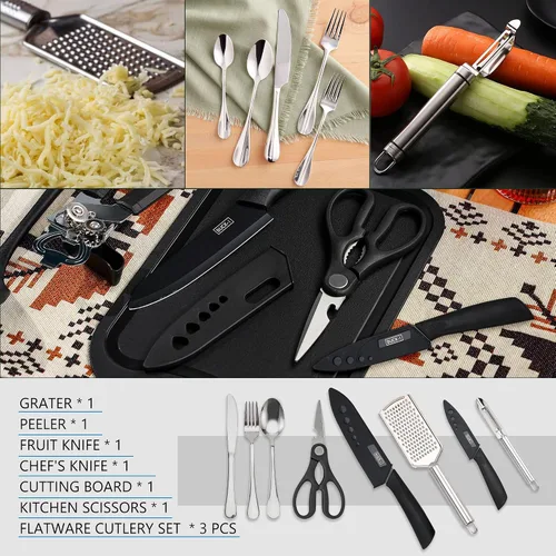 Miniatura 5 de Wesqunie Camping Cooking Essentials Utensils Set - Camp Cookware Kitchen Accessories Kit, Camper Gear Must Haves, Stainless Steel & Silicone, RV Car