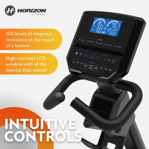Miniatura 4 de Bicicleta reclinada Horizon Fitness 5.0R, para fitness y cardio, bicicleta de ciclismo con resistencia magnética y Bluetooth, asiento cómodo