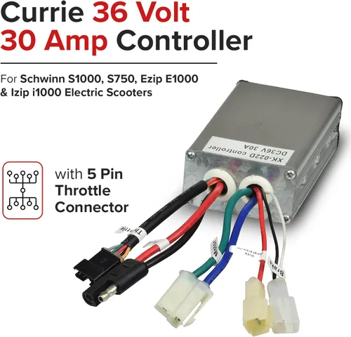 Miniatura 2 de Currie Controlador de 36 voltios y 30 amperios - con conector de acelerador de 5 pines para scooters eléctricos Schwinn S1000, S750, Ezip E1000 e