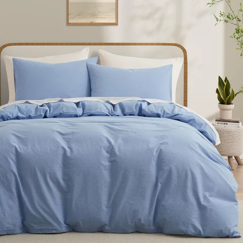 Miniatura 8 de LOVQUE Funda de edredón de algodón verde oliva, tamaño King, juego de ropa de cama natural similar al lino con cierre de cremallera (sin edredón)