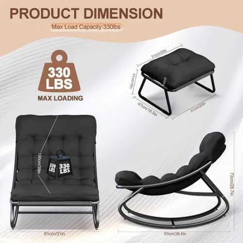 Miniatura 2 de Mecedora para interiores, cómoda silla de patio, mecedora con otomana y marco de metal resistente, sillas de balcón con cojín grueso, silla mecedora