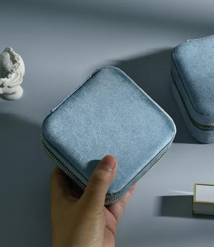 Miniatura 6 de TAIMY Joyero de viaje de terciopelo de felpa pequeño estuche de joyería de viaje mini cajas organizadoras de viaje portátiles para anillos aretes