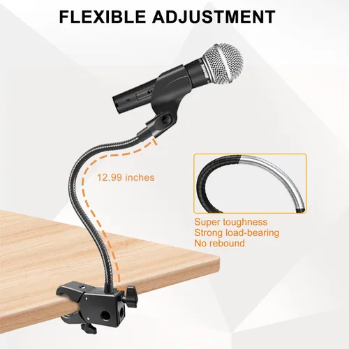 Miniatura 2 de Soporte de Micrófono de Cuello de Cisne, Soporte de Brazo de Micrófono Flexible, Soporte de Micrófono de Escritorio con Súper Abrazadera de Montaje