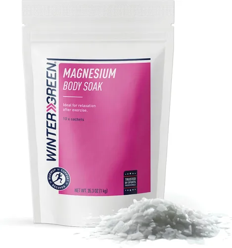 Wintergreen Remojo de baño de magnesio, 10 sobres de 3.53 oz – Sal de Epsom y copos de magnesio para la recuperación muscular, baño corporal