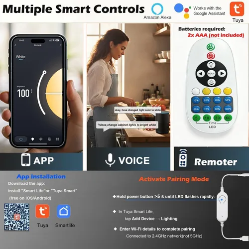 Miniatura 3 de Cefrank Paquete de 6 luces de disco inteligentes WiFi para debajo del gabinete, kit de iluminación 2700K-6000K, regulable, control remoto