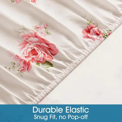 Miniatura 5 de BYSURE - Juego de sábanas para cama de tamaño Queen, 6 piezas (rosa floral), sábanas con patrón botánico de estilo cabaña, ropa de cama de Flor