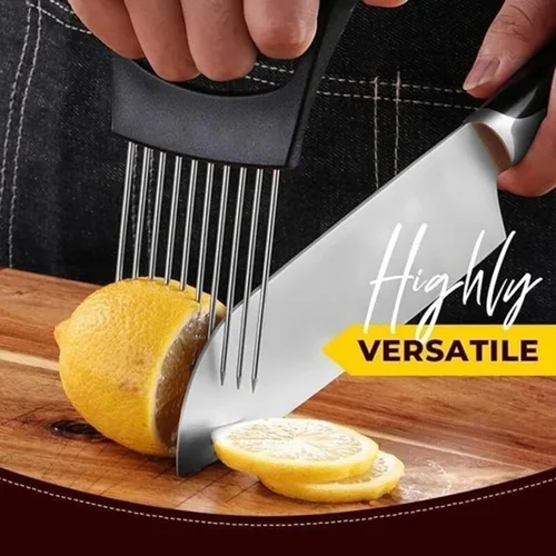 Miniatura 3 de Soporte de cebolla de acero inoxidable, nuevo soporte de cebolla para rebanar, cortador de limón para verduras, herramienta de asistencia para 3