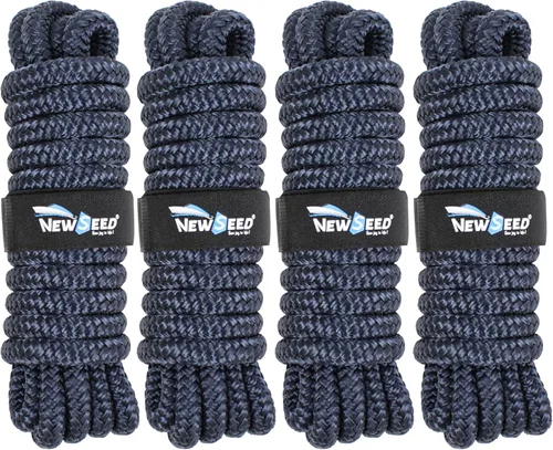 MALZE-NEWSEED 4 unidades de cuerdas de muelle de 9,5 mm x 4,5 metros de nailon trenzado doble para barco con Ojales de 30,5 cm, líneas de amarre de
