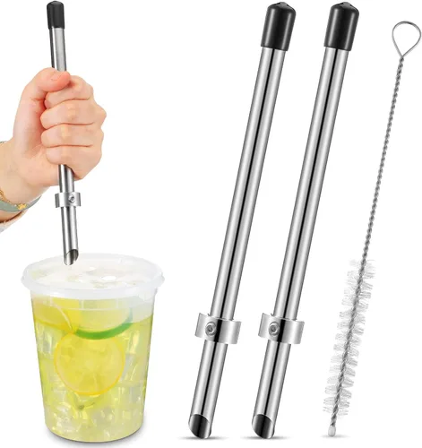 Miniatura 7 de Lasnten Paquete de 2 perforadores de paja para tapas de plástico, vasos de limonada, herramientas de perforación de acero inoxidable para bebidas