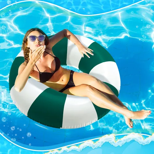 Miniatura 6 de Foilswirl Flotadores inflables jumbo de 47.24 pulgadas para piscina, anillos de piscina a rayas azules y blancas, tubo inflable para mujeres Verde
