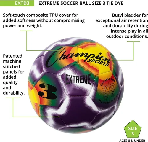 Miniatura 4 de Champion Sports Extreme Tie-Dye - Balón de fútbol duradero para todo tipo de clima para niños, jóvenes y adultos, tamaños 3, 4, 5