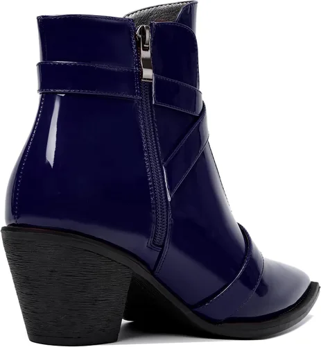 Miniatura 5 de SKYSTERRY Botas altas de tacón bajo grueso con cremallera y puntera puntiaguda para mujer, 2.5 pulgadas
