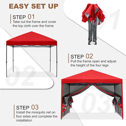 Miniatura 3 de MASTERCANOPY Toldo desplegable para exteriores de fácil instalación con paredes de malla (8 x 8 pies, rojo)