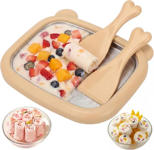 Lewtemi Kit para hacer helado enrollado, bandeja de helado instantánea con 2 raspadores, no requiere electricidad, placa fría de acero inoxidable,