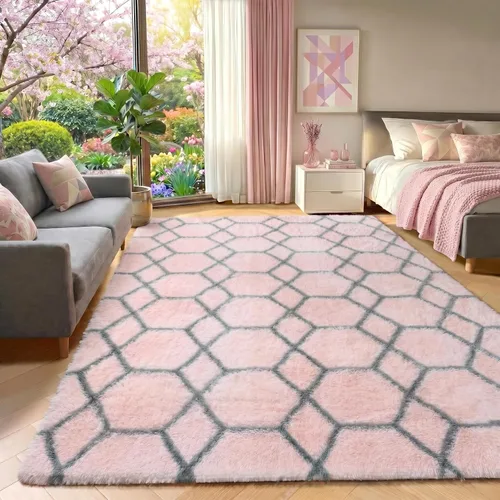 Miniatura 29 de ONASAR Alfombras de área para sala de estar y dormitorio, alfombra esponjosa lavable de 5x8 pies gris y blanca, alfombra de piso suave, afelpada