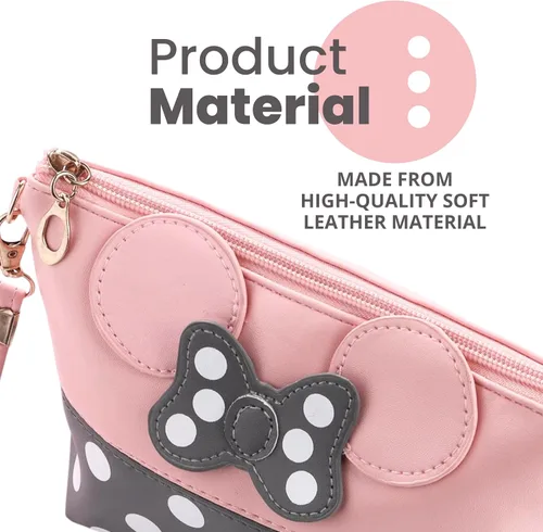 Miniatura 3 de Bolsa de maquillaje rosa murina, bolsas de cosméticos rosadas, organizador de artículos de tocador con lunares blancos, organizador de maquillaje
