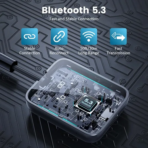 Miniatura 4 de 1Mii Receptor transmisor Bluetooth 5.3, doble enlace para 2 auriculares, aptX adaptativo/HD de baja latencia, conector AUX de 0.138 in adaptador