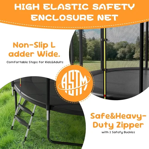Miniatura 4 de Trampolín para exteriores de 8 pies, 10 pies, 12 pies, 14 pies, trampolines recreativos con recinto y escalera, trampolines antioxidantes para niños