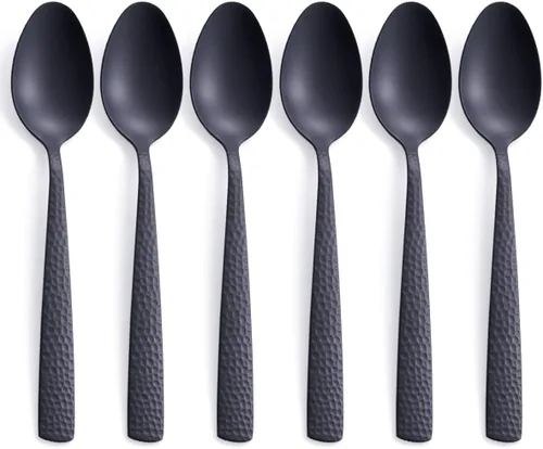 Miniatura 10 de Juego de 6 cucharas de postre color negro mate, 7.0 pulgadas, acero inoxidable, color negro, acabado satinado