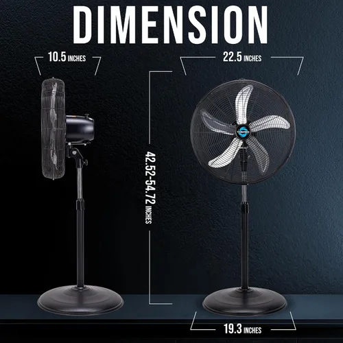 Miniatura 2 de Tornado Ventilador de pedestal de alta velocidad de 20 pulgadas, ventilador de soporte de metal industrial oscilante, 3 velocidades, 5000 CFM, motor