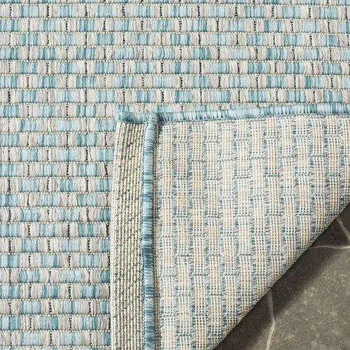 Miniatura 5 de SAFAVIEH Alfombra lavable al aire libre Courtyard Collection - 6'7" x 9'6", azul claro y gris claro, no desprende pelusa y fácil limpieza, ideal