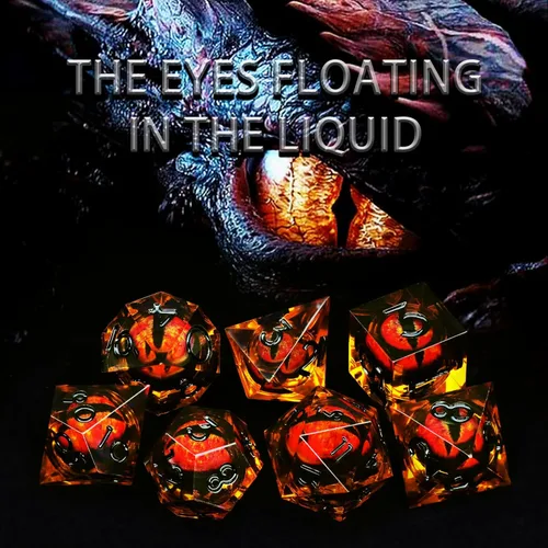Miniatura 6 de FONVGOGO Dados Ojo de Dragón para Mazmorras y Dragones, Juego de Dados de Resina de Borde Afilado con Núcleo Líquido D&D Dados Poliédricos del Ojo