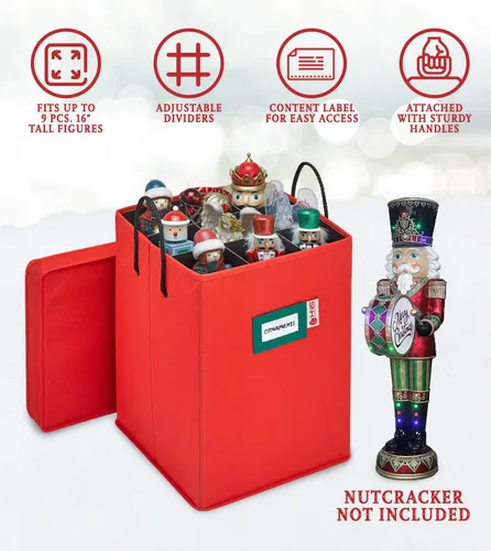 Miniatura 3 de Caja de almacenamiento coleccionable de cascanueces y figuras navideñas, almacena cascanueces de hasta 9 a 16 pulgadas de alto, adornos y más, Rojo