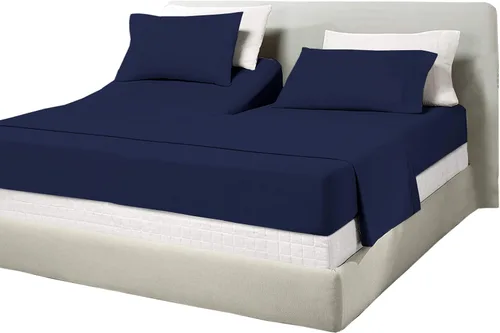 Miniatura 16 de Juego de sábanas de algodón de 600 hilos tamaño Queen dividido para base de cama ajustable, juego de sábanas de 4 piezas con bolsillo profundo