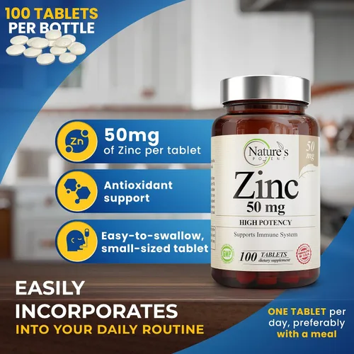 Miniatura 2 de Suplemento de zinc de 50 mg [alta potencia] - Sistema de apoyo inmunológico de zinc natural (óxido/citrato) 100 comprimidos, fabricado por Nature's