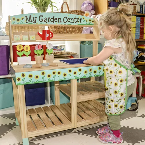 Miniatura 8 de Bloom & Grow Centro de jardinería de juguete de madera para interiores, juego de 22 piezas de soporte de jardín con flores, paquete de semillas
