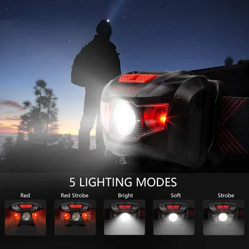 Miniatura 2 de Vekkia Linterna LED ultra brillante (paquete de 2), faro de luz blanca y roja con diadema ajustable, lámpara de cabeza impermeable IPX6 para Negro
