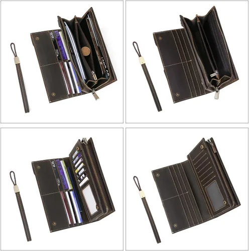 Miniatura 4 de Cartera de cuero de grano completo con bloqueo RFID para hombres con ranuras para tarjetas, bolsillo para monedas, ventana de identificación