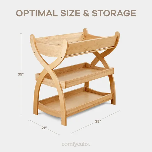 Miniatura 6 de Comfy Cubs Mesa Cambiadora para Bebé - Construcción de Madera Resistente, Mesa de Cambio para Bebé de Aspecto Atemporal con Dos Estantes Abiertos