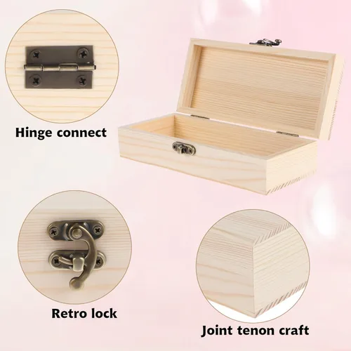 Miniatura 3 de AHQiZFX 1 Pack Caja de madera sin terminar con tapa con bisagras y cierre frontal, caja de joyería de madera sin pintar para proyectos de arte DIY