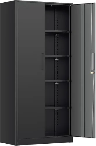 Miniatura 9 de INTERGREAT Gabinete de almacenamiento de metal con puertas con cerradura, gabinetes de almacenamiento de acero con cerradura con 2 puertas